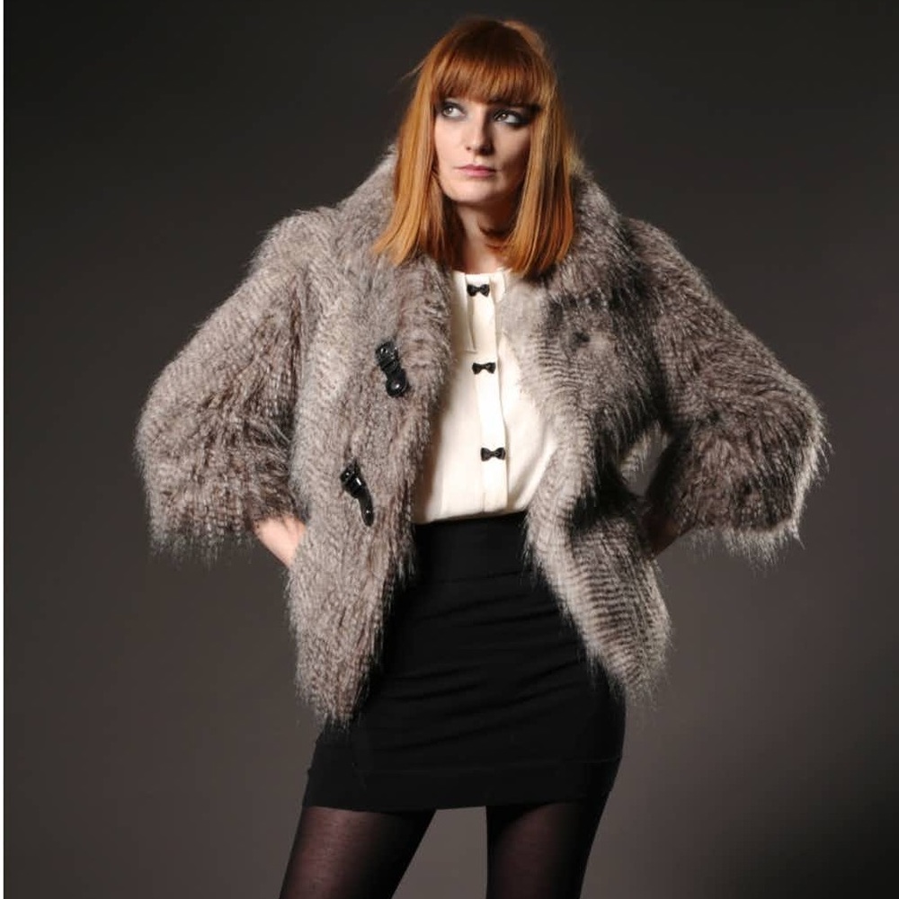 Guess Gray Faux Fur Jacket Coat